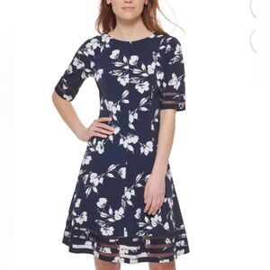 JESSICA HOWARD Navy Floral Elbow Dress Petites 8P